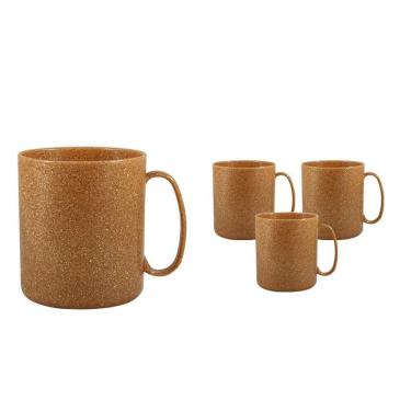 Imagem de Kit 4 Canecas Redonda Fibra Madeira Green 400Ml