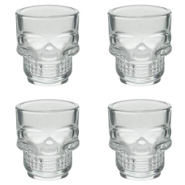 Imagem de Kit 4 Copos Shot Vidro Sodo Cálcico Caveira Rock Style 50Ml