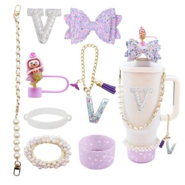 Imagem de Conjunto de acessórios de copo Stanley de 8 peças para copo de 1,18 l e copo de 850 g com alça, incluindo topo de palha, bota, alça de alça de garrafa de água, decoração de arco de palha, pulseiras