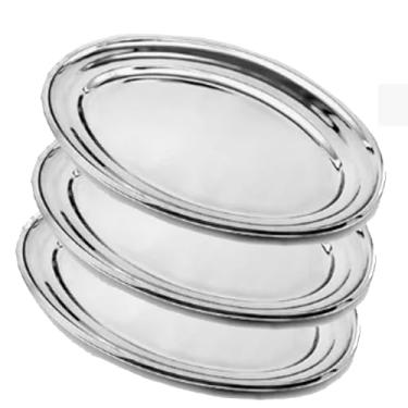 Imagem de Kit 3 Travessa Bandeja Inox Oval Multiuso Grande Porção Servir Buffet Restaurante 40Cm