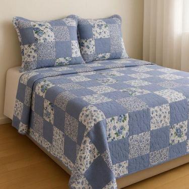 Imagem de Colcha Queen 3 Peças Percal 400 Fios Cobre Leito Toque Macio - SAFIRA 