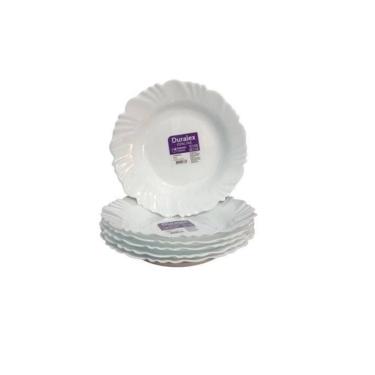 Imagem de Jogo 4 Pratos Fundo Branco Duralex Opaline Vidro Pétala