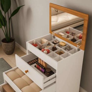 Imagem de Penteadeira Cômoda com Banqueta Estofada Multiuso 3 Gavetas - Anyben, 