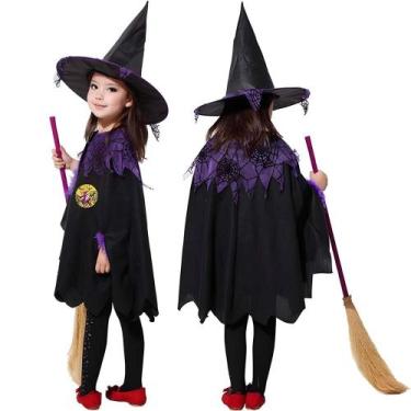 Imagem de Fantasia Halloween Infantil de Bruxa Luxuosa Capa e Chapéu - Fantasias