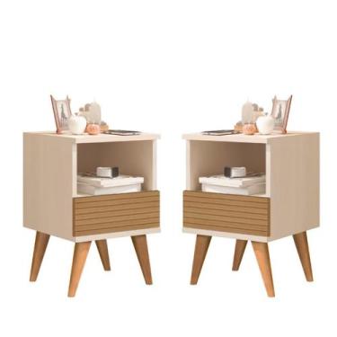 Imagem de Kit 2 Mesas de Cabeceira Retrô Pix Mesinhas com Gaveta Moderno Criado 