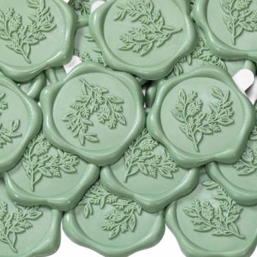 Imagem de Adesivos Yoption Eucalyptus Wax Seal, pacote com 50 unidades, verde sá