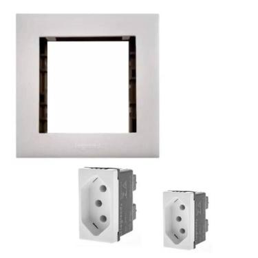 Imagem de Kit 2 tomada 10a 250v b.parafuso + placa movel 2 postos bc - Semelhant