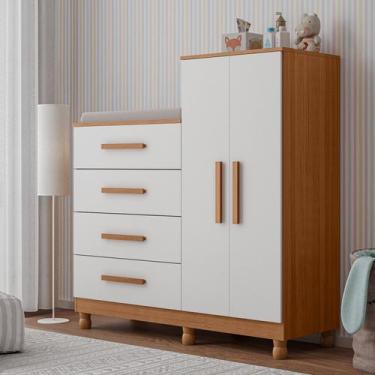 Imagem de Cômoda Roupeiro Integrado 2 Portas 4 Gavetas Branco Infantil Quarto Cr