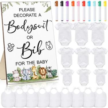 Imagem de Conjunto de jogos Roowest Baby Shower com 15 babadores e 9 macacões