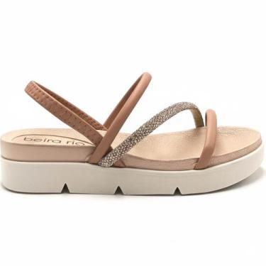 Imagem de Sandália papete flatform strass salto baixo beira rio, Nude, Ouro rosa