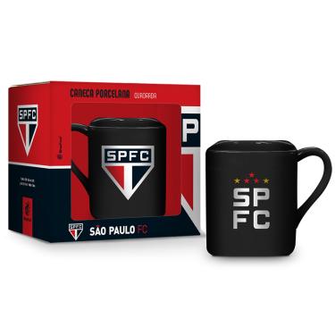 Imagem de Caneca Porcelana Quadrada BrasFoot Sao Paulo 220 ML Licenciada Preto