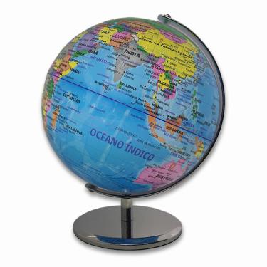Imagem de Globo Terrestre Decorativo PVC Legendas em Português Escala 1:64000000 20CM Aro de Metal Base Cromo