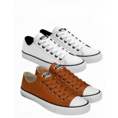 Imagem de 2 pares tenis feminino e masculino star branco preto caramelo, Branco,