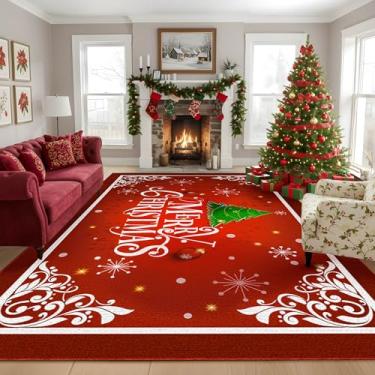 Imagem de Tapete de Natal 15 x 23 cm para sala de estar e quarto, tapete antiderrapante lavável para ambientes internos e externos, tapete de decoração de Natal para sala de jantar, cozinha, sala de jogos