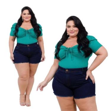 Imagem de short plus size com lycra curto desfiado tamanho grande - karha Jeans,