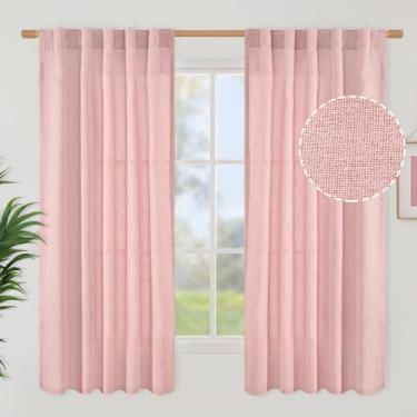 Imagem de Cortinas BGment de linho rosa claro 160x160cm para janelas e 2 painéis
