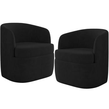 Imagem de Kit 02 Poltronas Decorativa Giratória Para Sala De Estar Siena K01 Veludo Preto - Lyam Decor