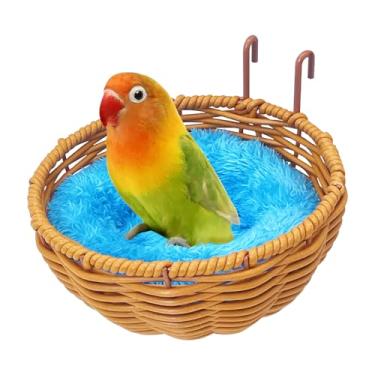 Imagem de VCEPJH Ninho de pássaro de vime para gaiola feito à mão ninho de canário macio com gancho, papagaio, casa de incubação, para periquito, calopsita, periquito, passarinho