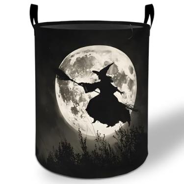 Imagem de Cesto de lavanderia de bruxa de Halloween, 50 x 40 cm, lua gótica, dobrável, à prova d'água, balde de armazenamento de roupas Oxford, para quarto, banheiro, quarto, berçário, organizador de brinquedos