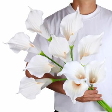 Imagem de Pacote com ramos de flores artificiais grandes de 25,4 a 76,2 cm de espuma de poliuretano, para buquê de casamento, decoração de casa, dia das mães, aniversário e dia dos namorados (branco - 10 peças)