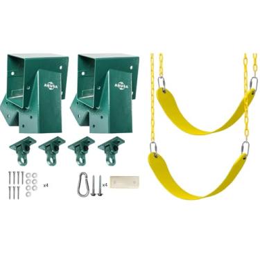 Imagem de ABUSA Heavy Duty Swing Set Brackets Including 2 A-Frame Swing Set Brackets 2 Swing Seats and 4 Swing Hangers for Playground Equipment Mounting Parts Hardware Included (Y007+G)
