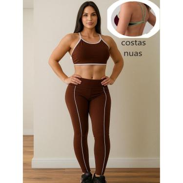 Imagem de Conjunto Fitness Feminino Top + Legging Marrom Tamanho Único-Feminino