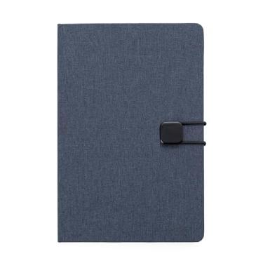 Imagem de Caderno de Anotações com Elástico – Capa Dura em Tecido Poliéster, 80 Folhas Pautadas Bege, Formato A5 (21,4x14,5cm) – Design Elegante e Resistente (Azul)