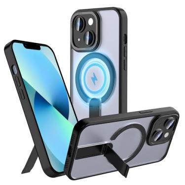 Imagem de CEDO Capa com suporte magnético para iPhone 15 Plus [compatível com MagSafe], ajustável em 3 vias com suporte de metal, proteção à prova de choque de grau militar, capa traseira fina e transculenta