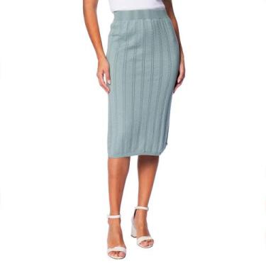 Imagem de Saia Feminina Biamar Reta Midi Trançada Algodão Verde, Verde, P