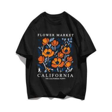 Imagem de Camiseta Feminina Casual de Algodão - Estampa Floral Amarela - Manga C