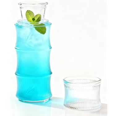 Imagem de Abriclo Conjunto de garrafa de água de cabeceira e vidro para mesa de cabeceira de quarto, jarro noturno de suco de cabeceira 612 g com copo de cristal 170 g, dispensador de enxaguante bucal de vidro