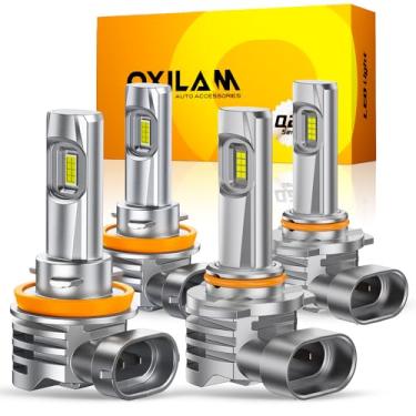 Imagem de OXILAM Combo de lâmpadas H11 9005, 320000lm 400% mais brilhante 6500K luz branca fria, tamanho 1:1 H11/H9/H8 9005/HB3 neblina DRL substituição de halogêneo, pacote com 4
