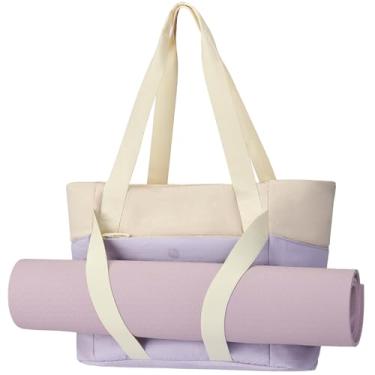 Imagem de Axcone Bolsa feminina de ioga com manga de bagagem e alças de tapete - Bolsa de trabalho de academia para escritório, deslocamento, esportes, viagens, roxa