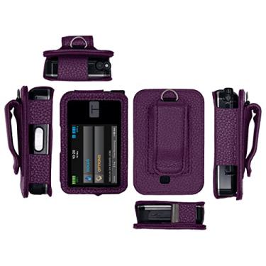 Imagem de Capa de couro premium ajustada com protetor de tela e clipe de cinto (cordão de pescoço) para bomba de insulina Tandem Diabetes Care T: Slim X2 (todos os modelos) (Vertical-B1-roxo)
