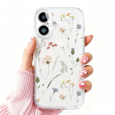 Imagem de DSJIFGEW Design de capa transparente padrão para iPhone 16 | Antiamarelamento, parte traseira rígida, proteção contra quedas de nível militar, suporta carregamento sem fio