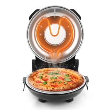 Imagem de KLAIF Forno elétrico de pizza de bancada de 30 cm com pedra cerâmica, controles de temperatura ajustáveis duplos, inclui 4 ferramentas de pizza (preto)