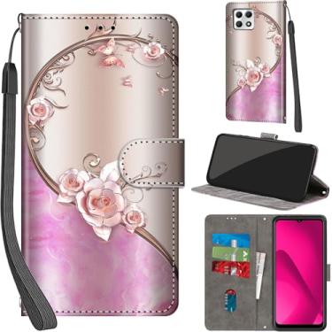 Imagem de Salanheo Capa carteira para T-Mobile Revvl 7 5G, com [3 compartimentos para cartão], fecho magnético com suporte, capa protetora de couro PU à prova de choque 16,7 cm, rosa rosa