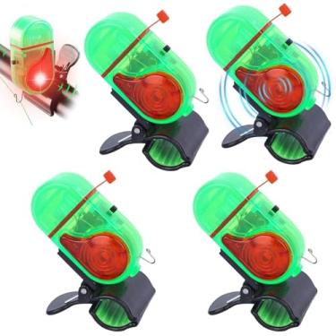 Imagem de Hizoncore Alarme de mordida de pesca, 4 peças de alarmes eletrônicos de pesca com luz LED, alerta sonoro sensível para pesca noturna, indicador de mordida de peixe à prova d'água para varas de pesca