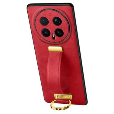 Imagem de FWYANZH Capa de couro para Honor Magic 8 Pro/8, suporte de pulseira retrátil, capa de telefone fina, retrô, capa de proteção de lente completa, vermelha, 8