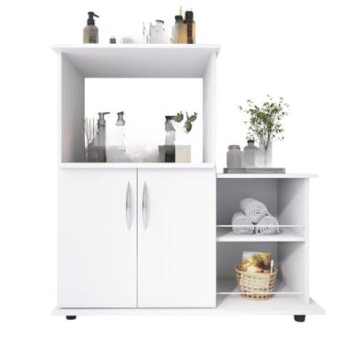 Imagem de Balcão Fruteira Multiuso com Suporte para Micro-ondas – Armário Organizador com 2 Portas MDP(BRANCO)