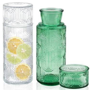 Imagem de Conjunto de 4 garrafas de água de cabeceira e vidro, jarro de vidro de 612 g com copo de 170 g como tampa para mesa de cabeceira, dispensador de enxaguante bucal de cozinha para banheiro