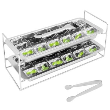 Imagem de 2 bandejas de cubos de gelo de aço inoxidável, máquina de gelo removível com 18 compartimentos com alça de liberação fácil, reutilizável para bares e cozinhas, cubos de gelo DIY e alimentos congelados