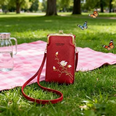 Imagem de Bolsa de telefone feminina, bolsa transversal pequena com organizador de carteira e alça ajustável para itens essenciais diários, Vermelho