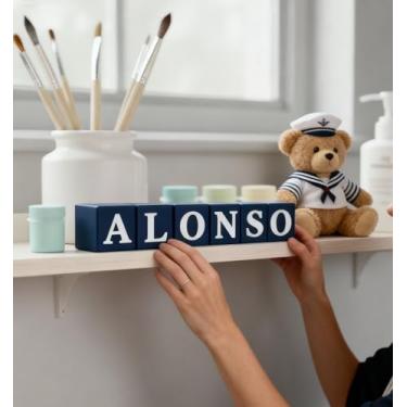 Imagem de Letras Decorativas para Parede, Blocos de Nome Personalizados em Madeira, Estilo Vintage para Quarto de Bebê e Decoração Infantil.(Escolher a cor 7 cubos)