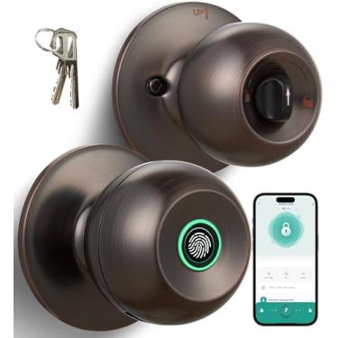 Imagem de Fechadura de porta com impressão digital, maçaneta de porta inteligente com fechadura, maçaneta biométrica com controle de aplicativo e chave, fechadura de porta de entrada de impressão digital sem