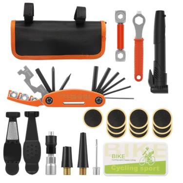 Imagem de Kit de ferramentas de reparo de bicicleta, bolsa de selim de bicicleta portátil 16 em 1 e conjunto de reparo de ferramentas de emergência com bolsa de armazenamento, bomba de bicicleta