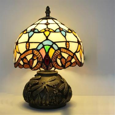Imagem de Luminária de mesa retrô americana de luxo e criativa para sala de estar, quarto, cabeceira, escritório, casa de campo ou hotel, com vitral (Estilo 6)