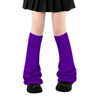Imagem de Polainas para mulheres, meninas, estilo japonês, lolita, meias longas de malha kawaii, meias góticas Harajuku, cobertura de perna, Roxo alargado, Tamanho Único