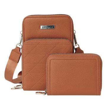 Imagem de Kit Bolsa Carteira Porta Celular Alça Transversal Tiracolo QUBCCUM (Marrom Escuro)