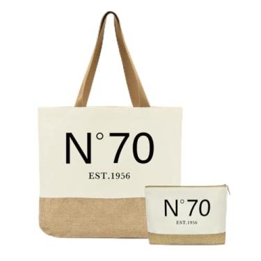 Imagem de Jeteman Presentes de aniversário de 70 anos para mulheres, bolsa de aniversário de 70 anos, sacola reutilizável de juta 1956 e bolsas de maquiagem para compras, viagens, Natal, aniversário, presentes